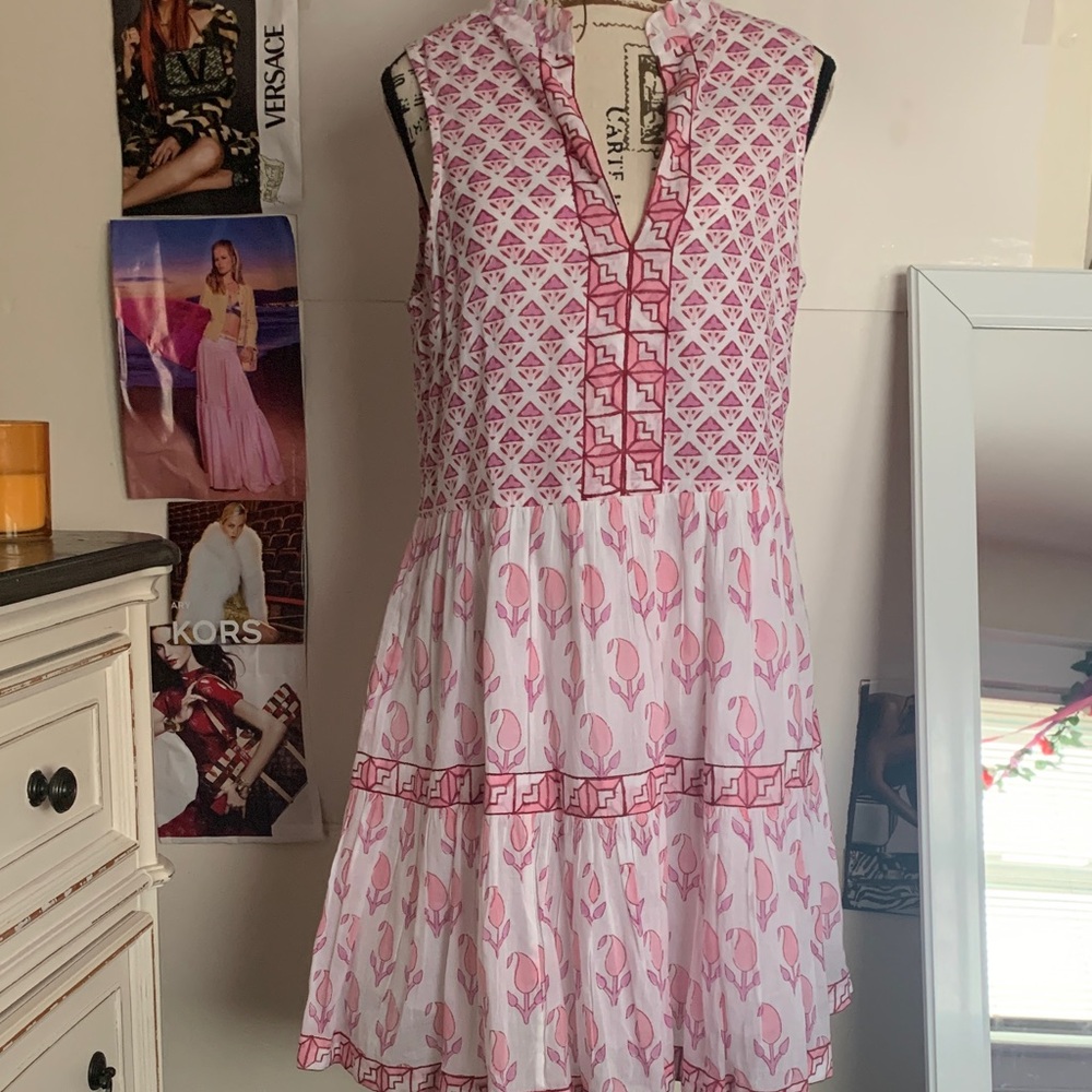 Oliphant Pink and White Sleeveless Mini Dress